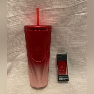 Starbucks Wicked Galinda Ombre Pink/Rose Gold Pleated Tumbler Cold Cup Bundle